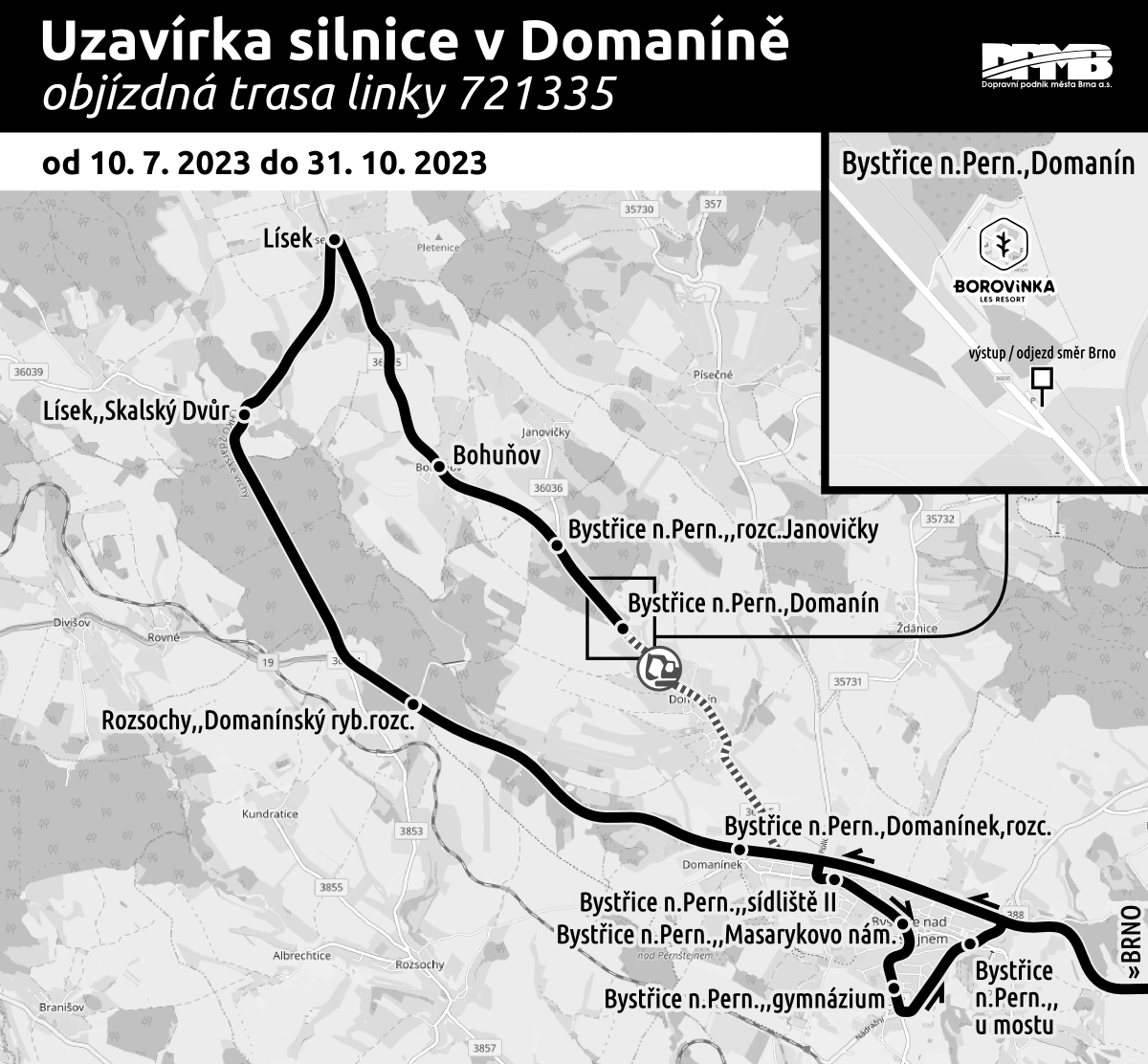 Linková doprava Bystřice - výluka
